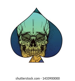 Colored skull peak on a white background in cartoon style.