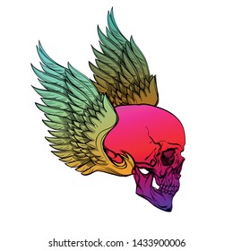 Colored skull with wings on a white background in cartoon style.