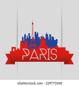 a colored skyline with a lot of silhouettes of famous places in paris