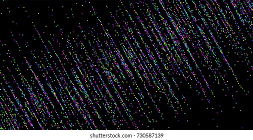 Colored small confetti on a black background. Luxury festive New Year background. Multicolored shiny abstract texture. Element of design. Vector illustration, EPS 10.