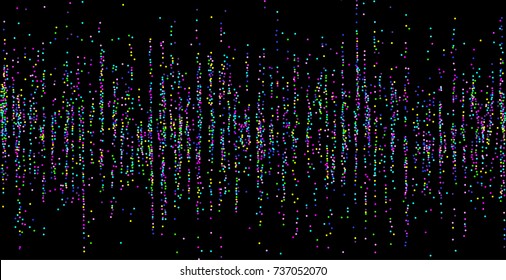 Colored small confetti on a black background. Luxury festive New Year background. Multicolored shiny abstract texture. Element of design. Vector illustration, EPS 10.