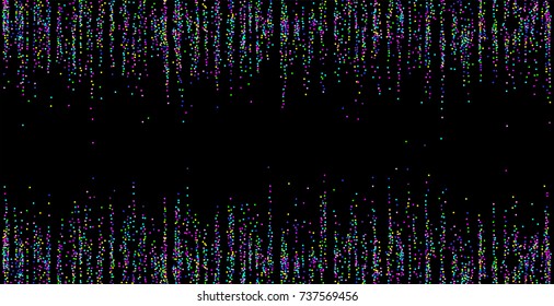 Colored small confetti on a black background. Luxury festive New Year background. Multicolored shiny abstract texture. Element of design. Vector illustration, EPS 10.