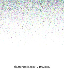 Colored small confetti on a white background. Luxury festive New Year background. Multicolored shiny abstract texture. Element of design. Vector illustration, EPS 10.