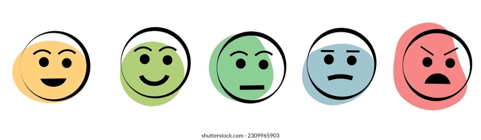 
Colored smilies on a white background. Human emotions. Vector illustration in doodle style