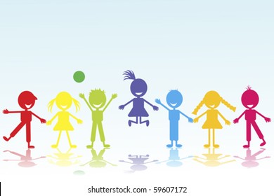 colored smiling kids silhouettes