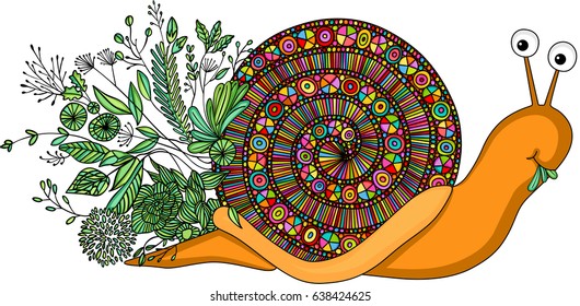 Colored snail eating leaves
