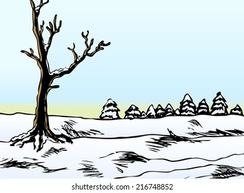 Colored snow scene drawing