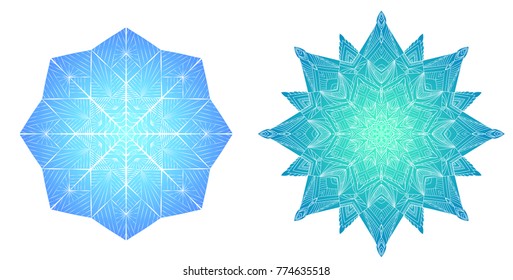 Colored snowflakes from ice. Vector mandalas for invitations, cards and your creativity