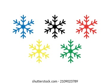 Los copos de nieve de colores sobre un fondo blanco.