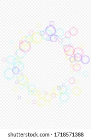 Colored Soap Bubble Isolated Transparent Background. Liquid Soapy Illustration. Blue Air Round Sphere Texture.