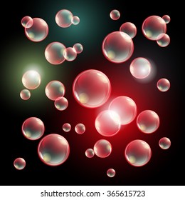 colored soap bubbles on a black background Vector illustration art