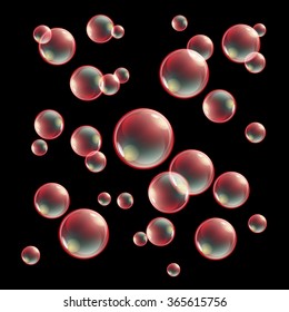 colored soap bubbles on a black background Vector illustration art