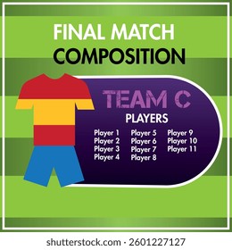 Colored soccer team match composition template Vector