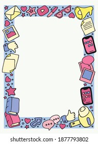 Colored social media objects frame in doodle style