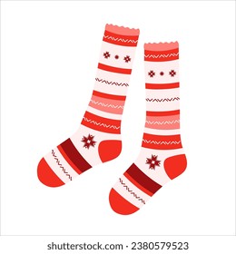 Colored socks with different texture on white background. Vector illustration in a flat design