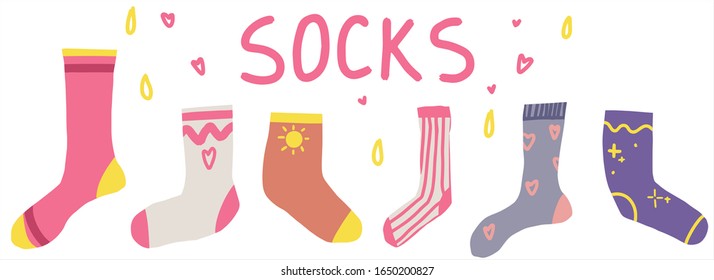 Colored socks on a white background, colorful socks, pink stockings, holiday socks with patterns