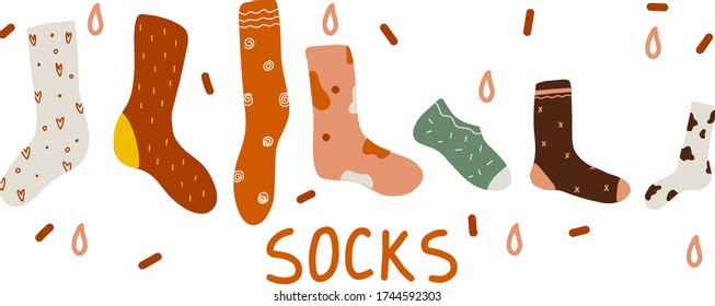Colored socks on a white background. Holiday socks with patterns.