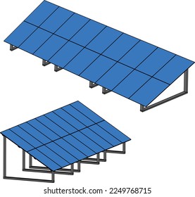 Batería solar coloreada, montada en el suelo, base de cuadro, conjunto de vector solar
