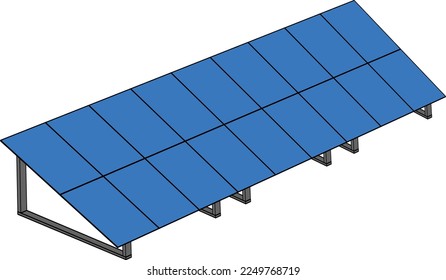 Colored Solar Battery, mounted on the ground, frame base, vector illustration
