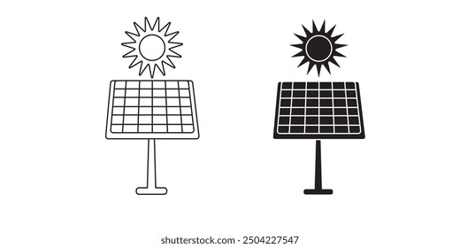 Panel solar de color con cable. Icono de la estación solar. Energía solar para la casa.