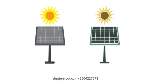 Colored solar panel with cable. Solar station icon. Sun energy for house.
