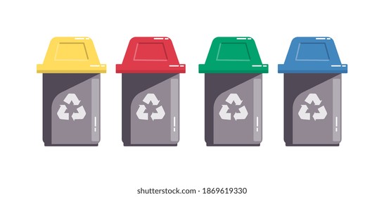 Colorido clasificando las papeleras de residuos de reciclado aisladas en blanco