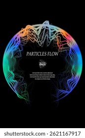 Colored sound waves from particles on a black background. Contrast emphasizes the difference in structure. Abstract style, sound design, data visualization.