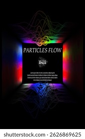 Ondas sonoras de colores de partículas sobre un fondo negro. El contraste enfatiza la diferencia en la estructura. Estilo Abstractas, diseño de sonido, visualización de datos.