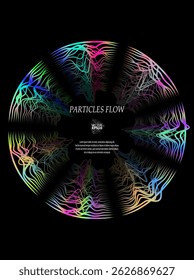 Colored sound waves from particles on a black background. Contrast emphasizes the difference in structure. Abstract style, sound design, data visualization.