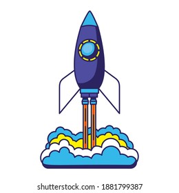 colored spaceship launch icon on a white background vector illustration design