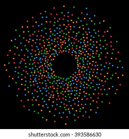 Colored sparkles confetti on black background. Use for creative invitation for party, holiday, wedding, birthday. Easy to edit and use.