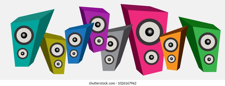 colored speaker isolated on white background. Audio music isolation. Speaker music for concert vector illustration. 