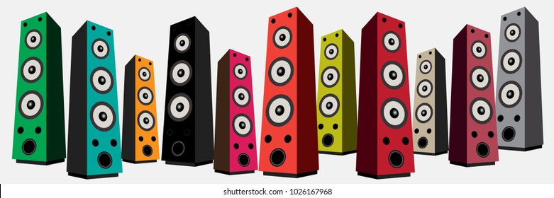 colored speaker isolated on white background. Audio music isolation. Speaker music for concert vector illustration. 