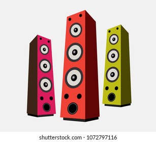 colored speaker isolated on white background. Audio music isolation. Speaker music for concert vector illustration. 