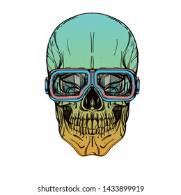 Colored spectacled skull on a white background in cartoon style.