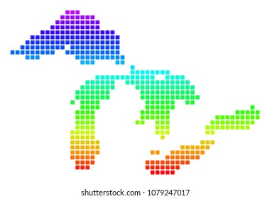 Colored Spectral Dot Great Lakes Map. Vector geographic map in bright rainbow colors with vertical gradient. Colored vector composition of Great Lakes Map created of rounded square cells.