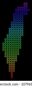 Colored Spectral Israel Map. Vector geographic map in bright spectrum colors with vertical gradient on a black background. Bright vector pattern of Israel Map designed of circle elements.