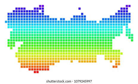 Colored Spectrum Dot USSR Map. Vector geographic map in bright spectrum colors with vertical gradient. Colorful vector mosaic of USSR Map made of rounded rectangle pixels.