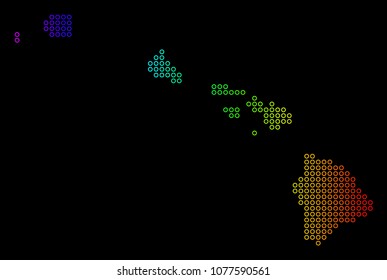 Colored Spectrum Havaii Islands Map. Vector geographic map in bright spectral colors with horizontal gradient on a black background.