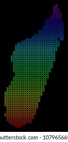 Colored Spectrum Madagascar Island Map. Vector geographic map in bright spectral colors with vertical gradient on a black background.