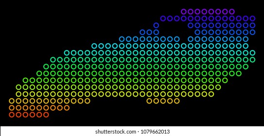 Colored Spectrum Ontario Lake Map. Vector geographic map in bright rainbow colors with vertical gradient on a black background.