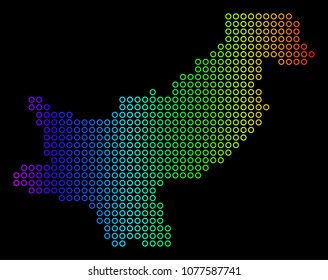 Colored Spectrum Pakistan Map. Vector geographic map in bright spectrum colors with horizontal gradient on a black background.