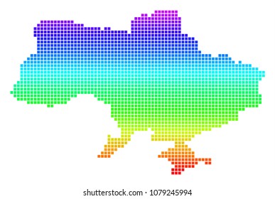 Colored Spectrum Pixel Ukraine Map With Crimea. Vector geographic map in bright spectrum colors with vertical gradient.