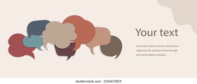 Colored speech bubble. Communication concept. Social network. Colored cloud. Speak - discussion - chat. Symbol talking and communicate. Friendship and dialogue diverse cultures. Banner