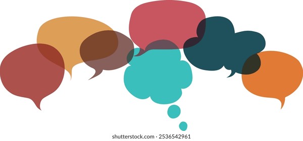 Bolha de Fala Colorida. Comunicação e diálogo. Rede social. Nuvem colorida. Fale - discussão - bate-papo. Símbolo de fala e comunicação. Igualdade na diversidade da inclusão. Culturas diversas
