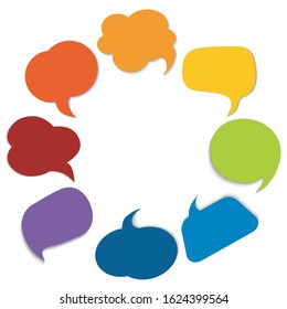 Colored speech bubble. Community. Sharing ideas and thoughts between multiethnic and multicultural peoples. Social network. Cloud. Friendship connection and dialogue different cultures