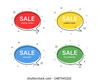 Colored speech bubble shaped isolated in trendy flat style banners, price tags, stickers, badges. Vector illustration. EPS 10