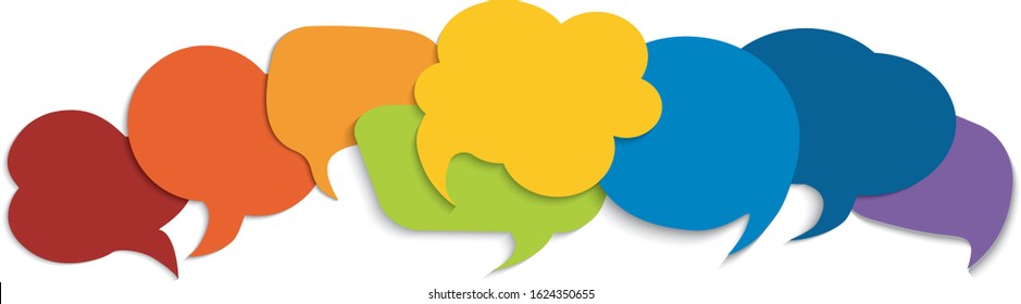 Colored speech bubble. Sharing ideas and thoughts between multiethnic and multicultural peoples. Community. Social network. Cloud. Friendship connection and dialogue different cultures