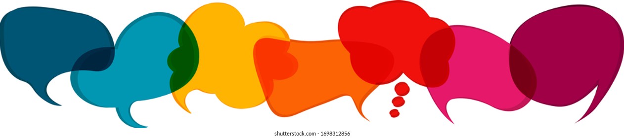 Colored speech bubble. To speak - discussion. Communication concept. Social network. Colored cloud. Symbol to talk and communicate. Friendship and dialogue diverse cultures. News. Along