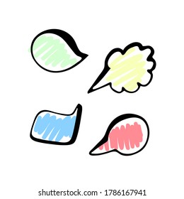 Colored speech bubbles in style doodle isolated on white background. Template for postcard, banner, poster, web design. Hand Drawn vector illustration.